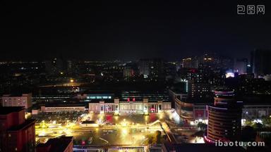 航拍湖北襄阳火车站夜景